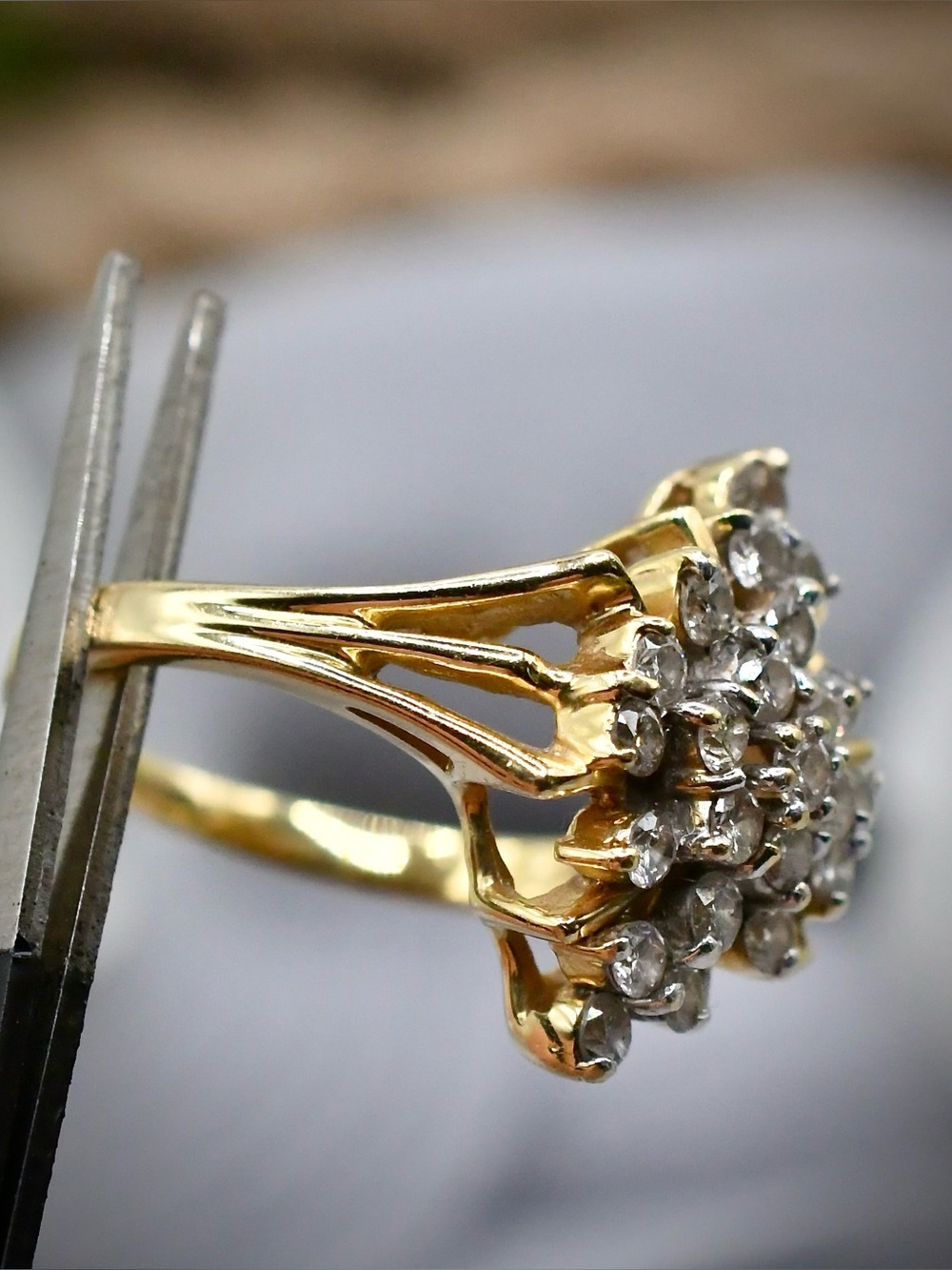 14K Yellow Gold Diamond Cluster Cocktail Ring 0.70ctw Estate Statement 3.86g 5.5 - Picture 10 of 13